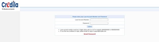 How to Reset Password for Credila Loan Account