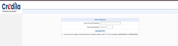 Reset Password for Credila Loan Account