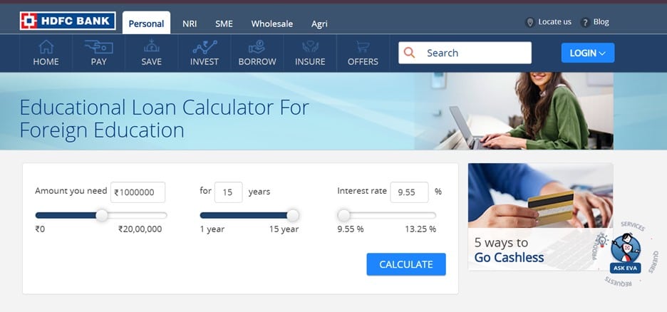Study Abroad Education loan EMI amount