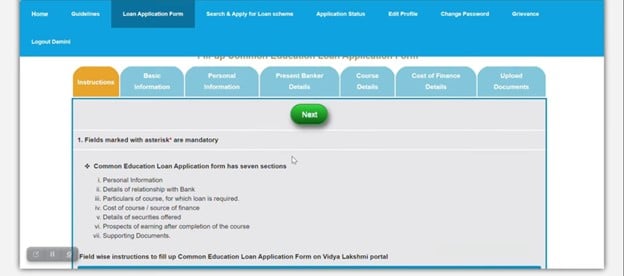 Vidyalakshmi Portal - Fill the Application Form